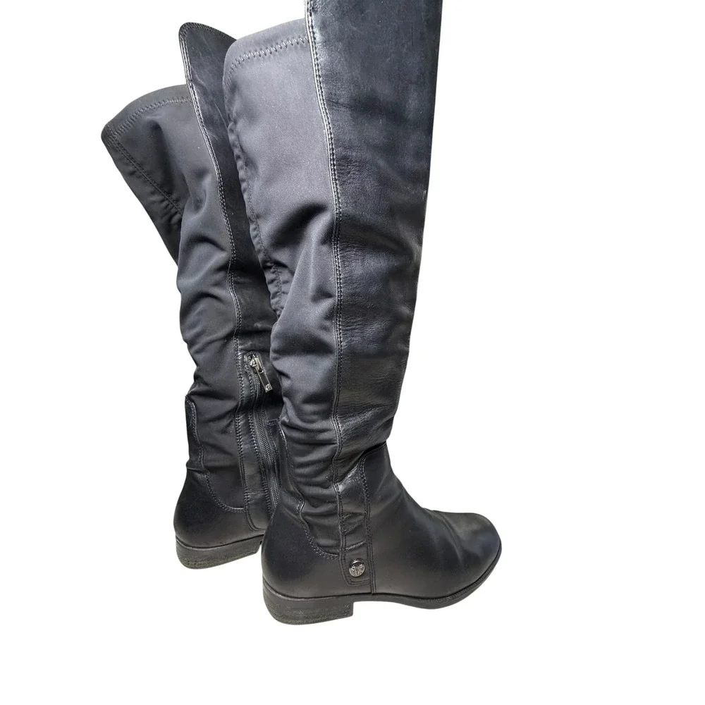 Anne Klein Black Leather Over The Knee Boots Mixed Media Flat Riding Boot 6.5